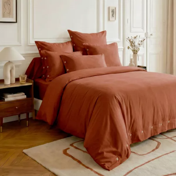 Housse de couette percale de coton (260 x 240 cm) Diane Terracotta