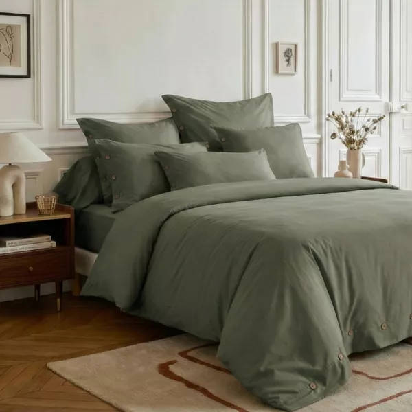 Housse de couette percale de coton (140 x 200 cm) Diane Vert Romarin