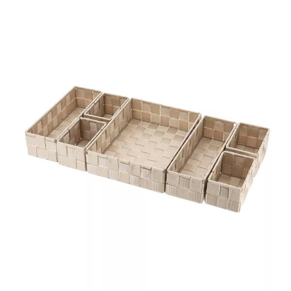 Organizador de caj�n para ba�o con 7 cestas trenzadas Oro Beige