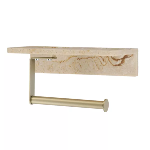 Toiletrolhouder voor aan de muur, zelfklevend, van polyresin met travertijneffect, Lina Beige