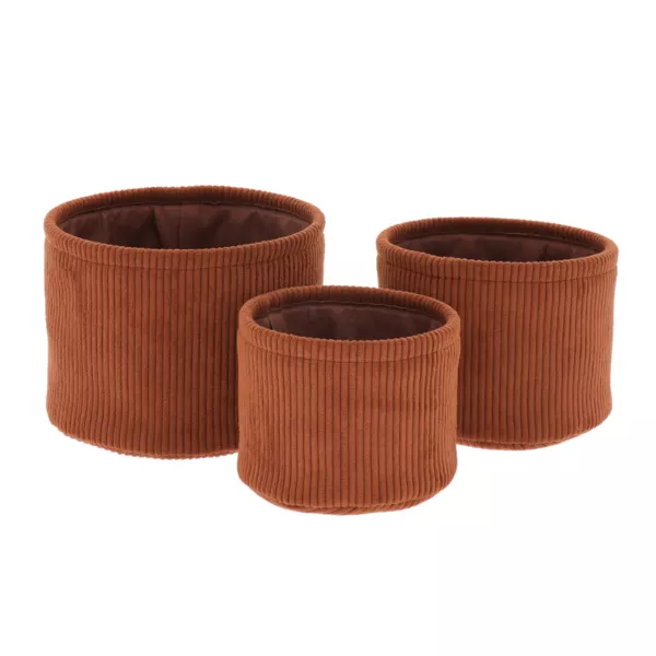 Set di 3 ceste portaoggetti in velluto a coste (H16 cm) Louise Marrone mocha