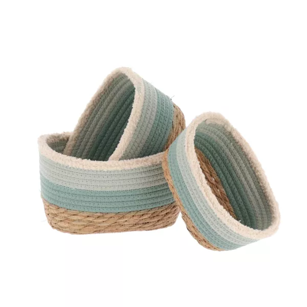 Lot de 3 paniers de rangement tress�s (H13,5 cm) Jeanne Vert sauge