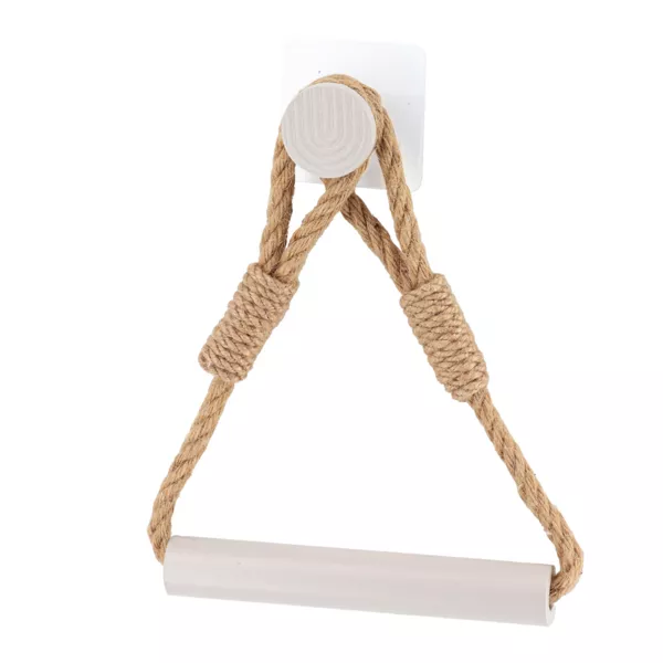 Selbstklebender Wandtoilettenpapierhalter aus Kordel und Bambus im Boho-Chic Beige-Grau