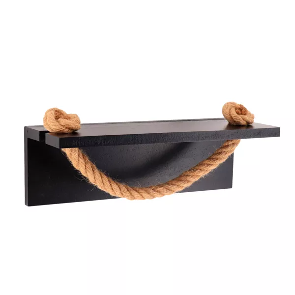 Porte-serviette murale adhesive acacia et corde (30 x 12 cm) Easy Chic Noir