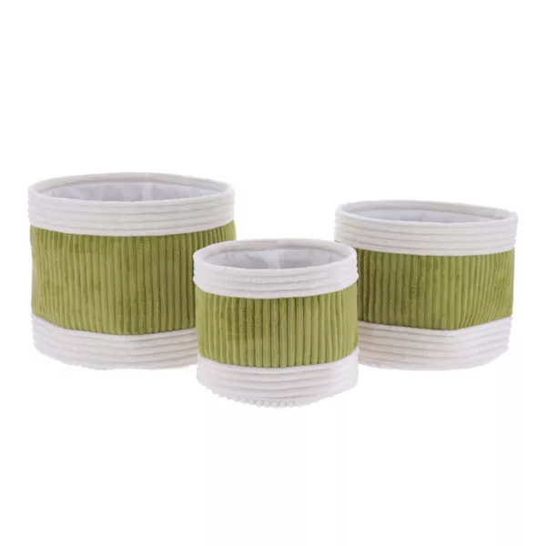 Conjunto de 3 cestas de almacenaje terciopelo (H20 cm) Boho-chic Verde oliva