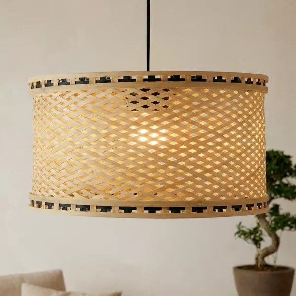 Hanglamp van bamboe (D40 cm) Estepona Zwart en natuurlijk