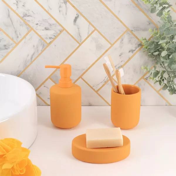 Set bicchiere distributore e porta sapone in gr�s Timeless Giallo senape