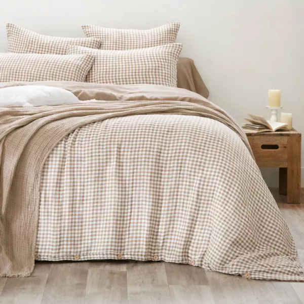 Funda n�rdica de gasa de algod�n (200 x 200 cm) Ga�a vichy Ficelle