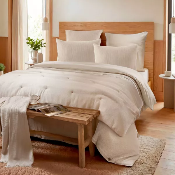 Housse de couette coton nid d'abeille (260 x 240 cm) Eva Beige