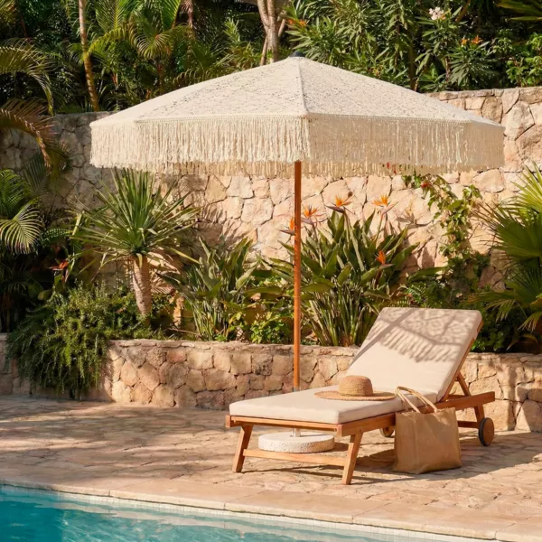 Parasol de jardín redondo con flecos (D2 m) Isy Encaje Beige