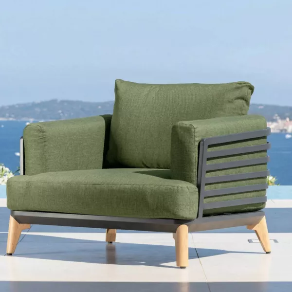 Fauteuil de jardin en aluminium Monte Carlo Gris anthracite et vert romarin