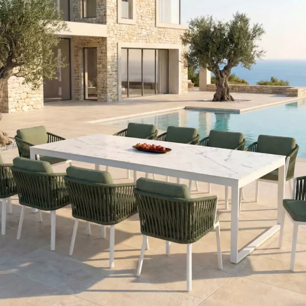 Tavolo da giardino alluminio e ceramica 12 posti (260 x 120 cm) Kore Bianco effetto marmo