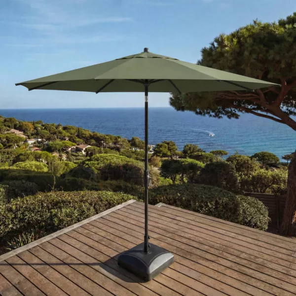 Parasol rond aluminium (D3,3 m) Elyra Anthracite et Vert olive