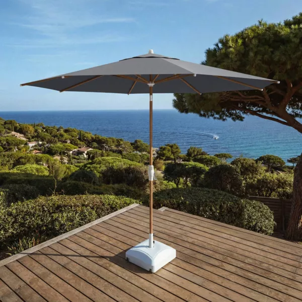 Parasol redondo de aluminio (D3,3 m) Elyra efecto madera y Antracita