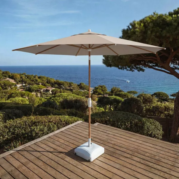 Parasol redondo de aluminio (D3,3 m) Elyra efecto madera y Gris granito