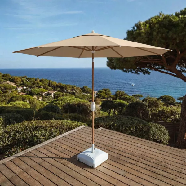 Parasol redondo de aluminio (D3,3 m) Elyra efecto madera y Beige