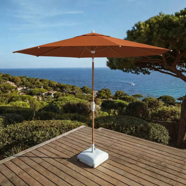 Parasol redondo de aluminio (D3,3 m) Elyra efecto madera y Terracota