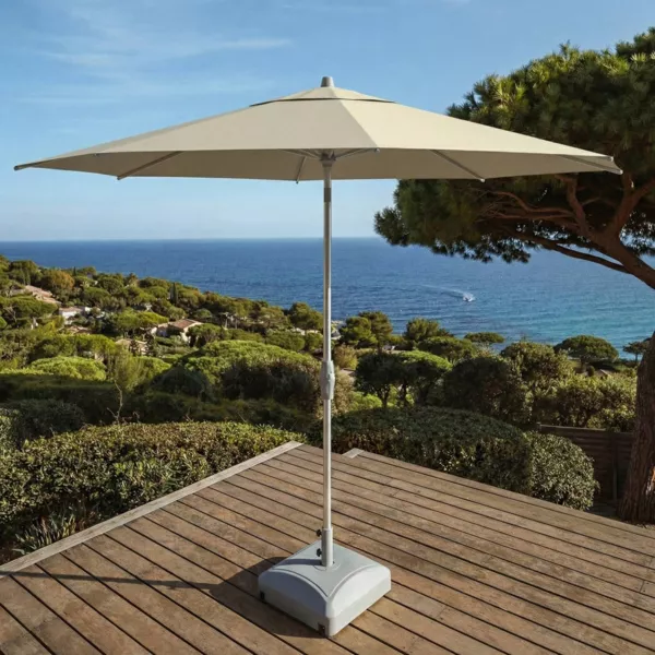 Runder Aluminium-Sonnenschirm (D3,3 m) Elyra Metallisch gl�nzend und Beige