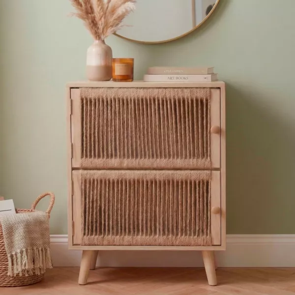 Commode chiffonnier 2 tiroirs bois et corde de chanvre (40 x 65 cm) Manille Beige