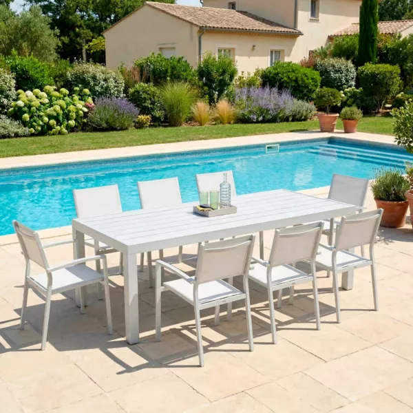 Table de jardin rectangulaire aluminium 8 places (210 x 100 cm) Murano Blanc