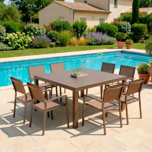 Tavolo da giardino quadrato in alluminio 8 posti (136 x 136 cm) Murano Bronzo