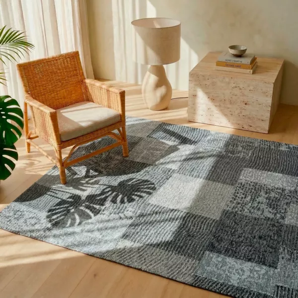 Rechthoekig jacquard vloerkleed (140 x 200 cm) Rishi Zwart en grijs