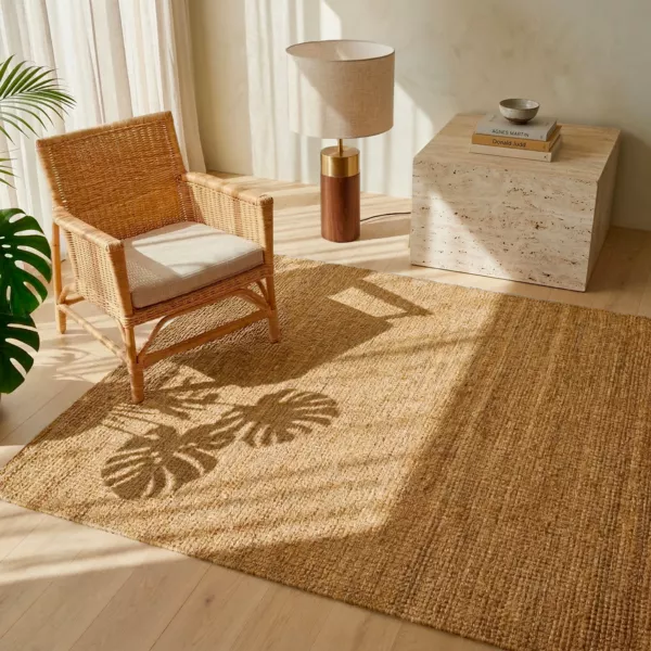 Alfombra rectangular de sal�n de yute tejida a mano (160 x 230 cm) Yuto Marr�n