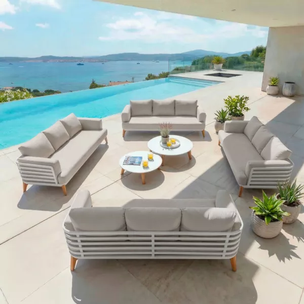 Lounge-Set Aluminium 12 Pl�tze 8tlg Monte Carlo Wei� und Taupe