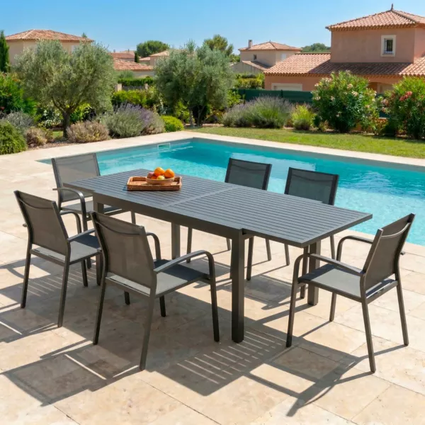 Table de jardin extensible en aluminium 8 places (90/180 x 90 cm) Murano Gris anthracite