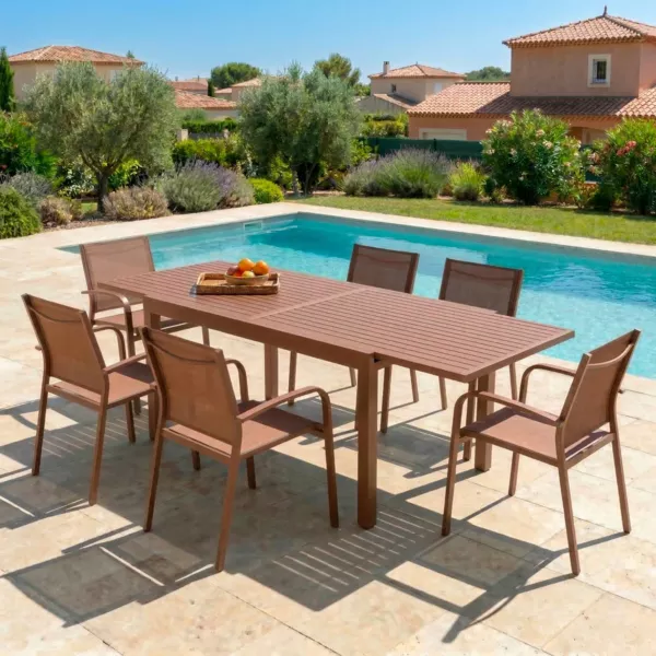 Uitschuifbare tuintafel van aluminium voor 8 personen (90/180 x 90 cm) Murano Brons