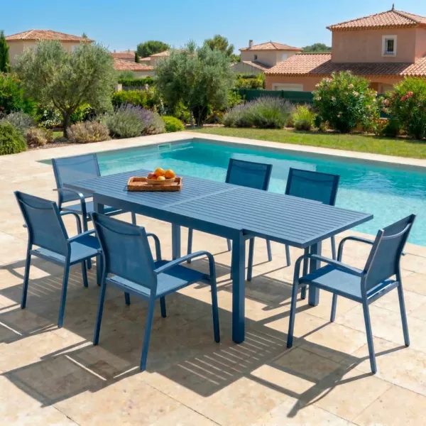 Uitschuifbare tuintafel van aluminium voor 8 personen (90/180 x 90 cm) Murano petrol Blauw