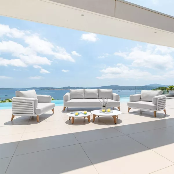Salon de jardin aluminium 5 places 5 pcs Monte Carlo Blanc et gris clair
