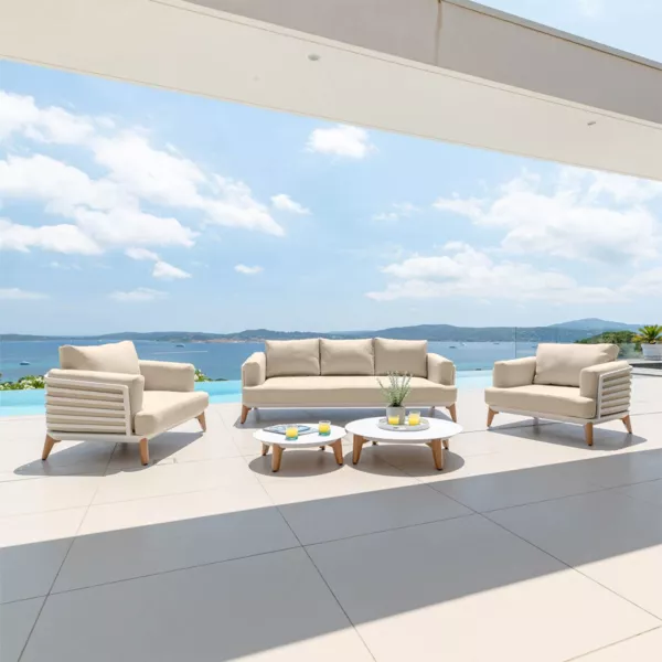 Salotto da giardino alluminio 5 posti 5 pezzi Monte Carlo Bianco e beige