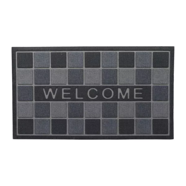 Felpudo de goma para la entrada (43 x 75 cm) Dameros de bienvenida Gris