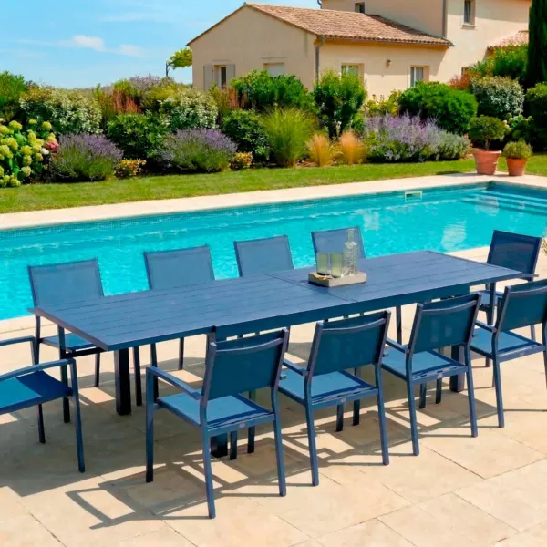 Table de jardin extensible aluminium 10 places (135/270 x 90 cm) Murano Bleu p�trole