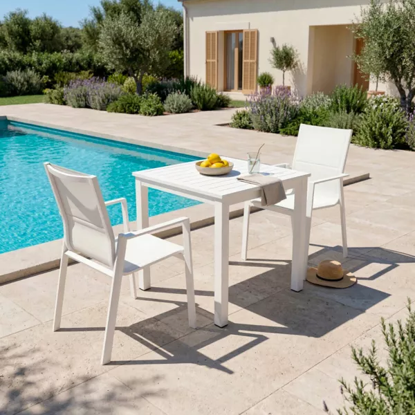 Mesa de jard�n cuadrada en aluminio  4 lugares (70 x 70 cm) Murano - Blanco