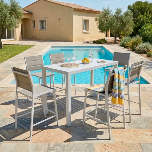 Table de jardin haute en aluminium 6 places (160 x H105 cm) Murano Blanc