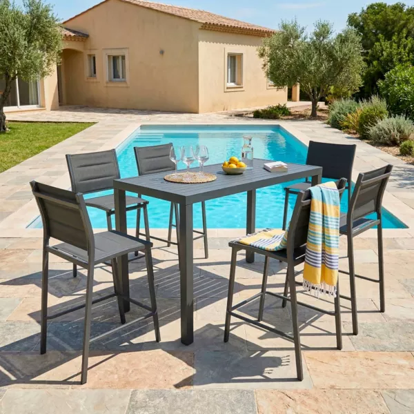 Table de jardin haute en aluminium 6 places (160 x H105 cm) Murano Gris anthracite