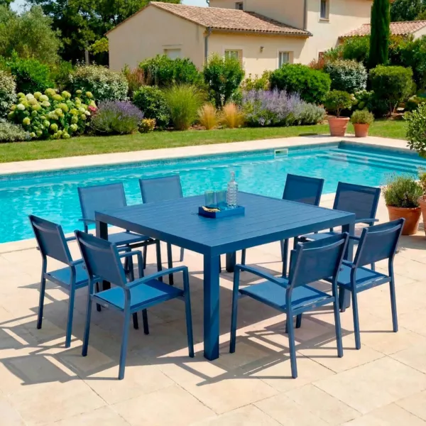 Tavolo da giardino quadrato in alluminio 8 posti (136 x 136 cm) Murano Blu petrolio