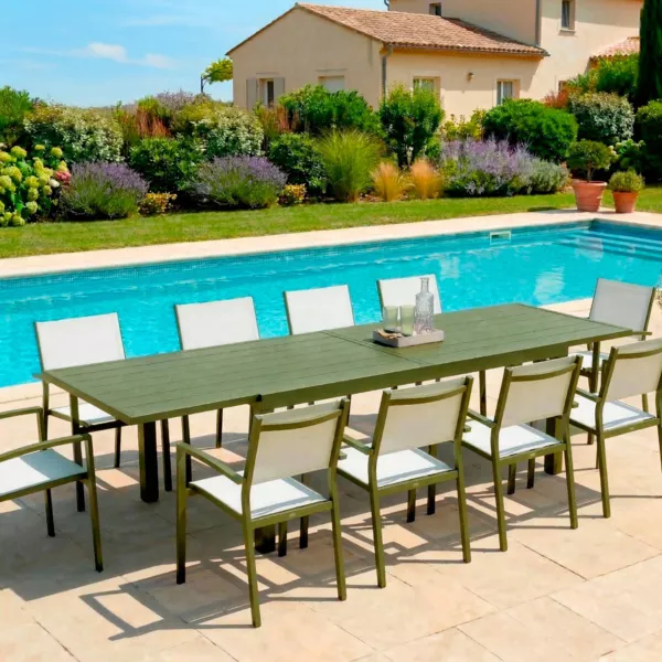 Table de jardin extensible aluminium 10 places (135/270 x 90 cm) Murano Vert romarin