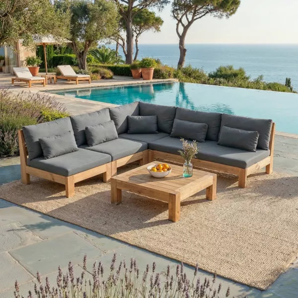 Salon de jardin d'angle en bois d'acacia 6 places 5 pcs Borneo Gris anthracite