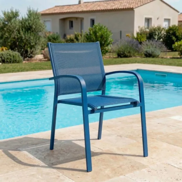 Stapelbarer Gartenstuhl mit Armlehnen Murano Aluminium Blau