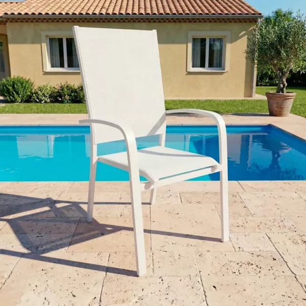 Sedia da giardino con schienale alto in alluminio impilabile Murano Bianco