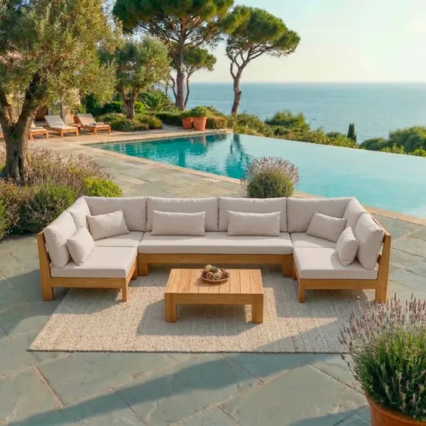 Ecklounge-Set aus Akazie 7 Pl�tze 6 tlg Borneo Sandfarben