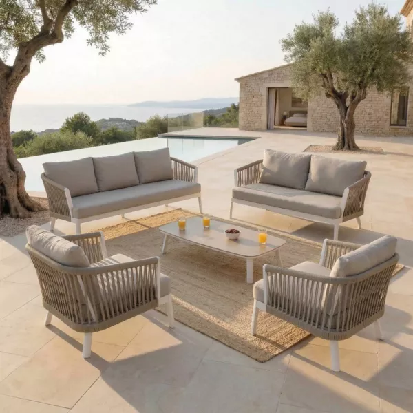 Salon de jardin en aluminium 7 places 5 pcs Amalfi Blanc et taupe