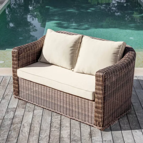 Sof� de jard�n de resina trenzada 2 plazas Calvi Sepia y beige
