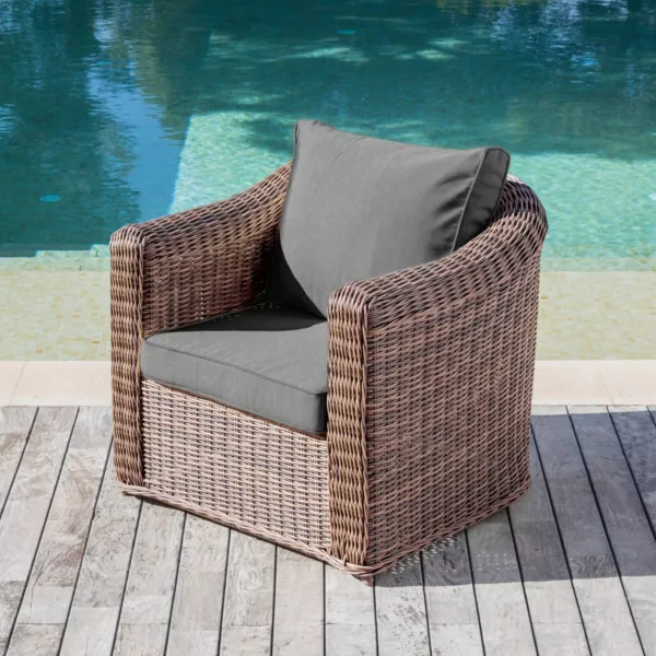 Gartensessel geflochtenes Polyrattan Calvi Sepiabraun und Dunkelgrau