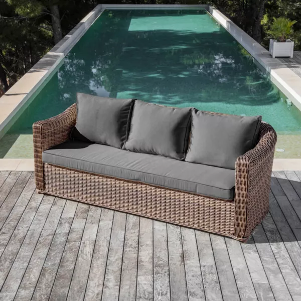 Divano da giardino in resina intrecciata 3 posti Calvi Seppia e grigio scuro