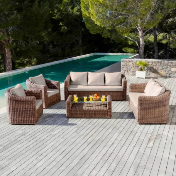 Salon de jardin en r�sine tress�e 7 places 5 pcs Calvi Sepia et taupe