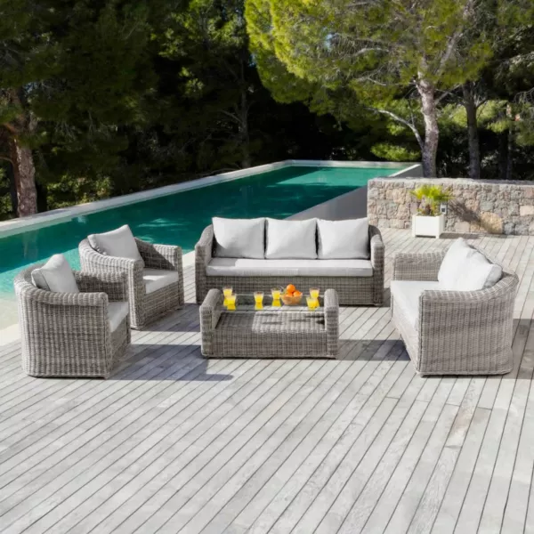 Salon de jardin en r�sine tress�e 7 places 5 pcs Calvi Gris et gris clair